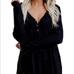 Women’s V Neck Waffle Knit Loose Shirt